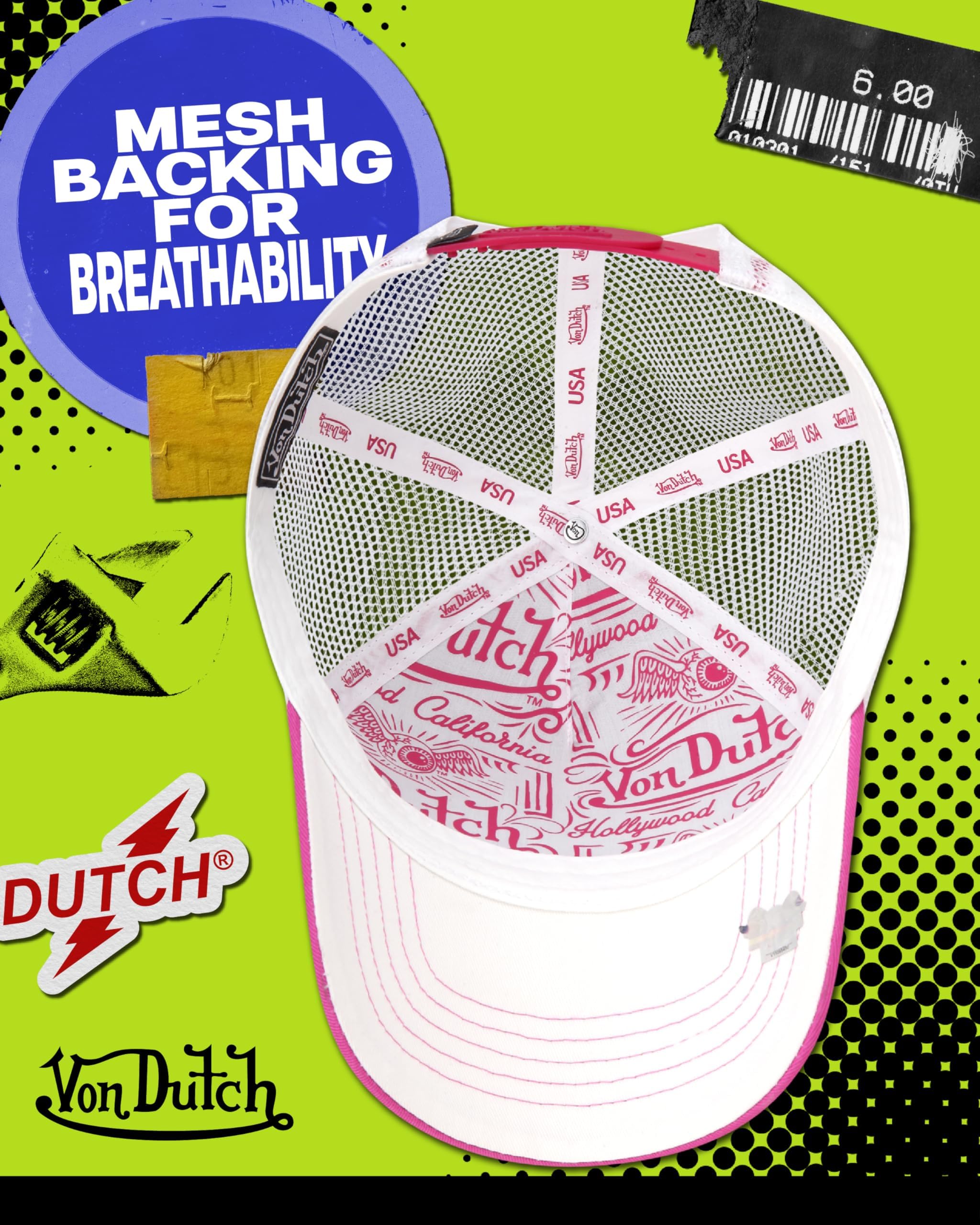 Von Dutch Unisex Trucker Hat - Curved Bill Mesh Back Retro Classic Colorblock Snapback Baseball Cap for Men and Women