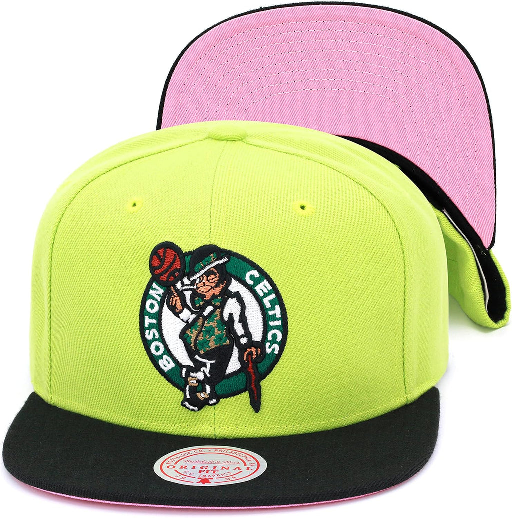 Mitchell & Ness Snapback Hat Adjustable Cap - Light Pastel Green/Pink Bottom