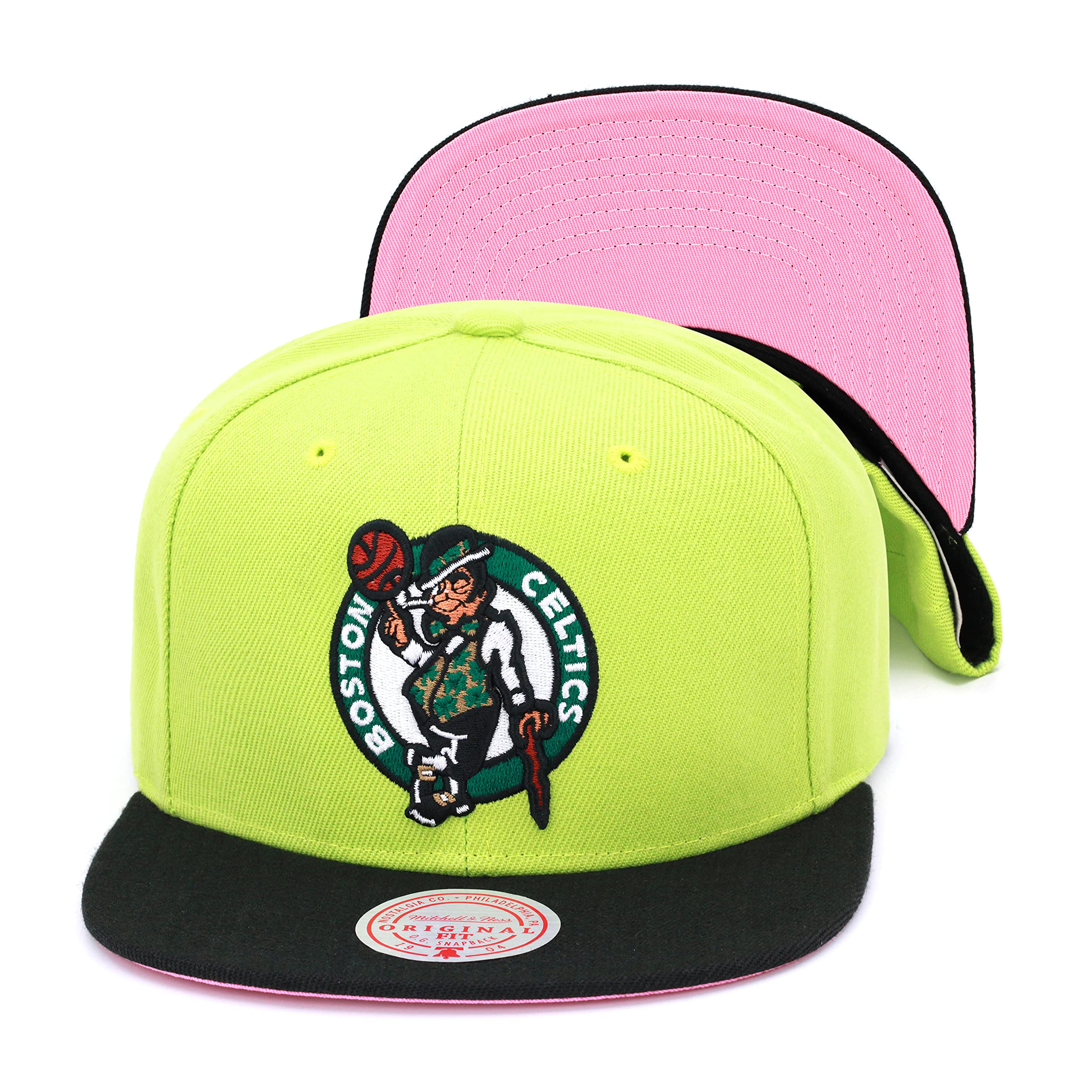 Mitchell & Ness Snapback Hat Adjustable Cap - Light Pastel Green/Pink Bottom