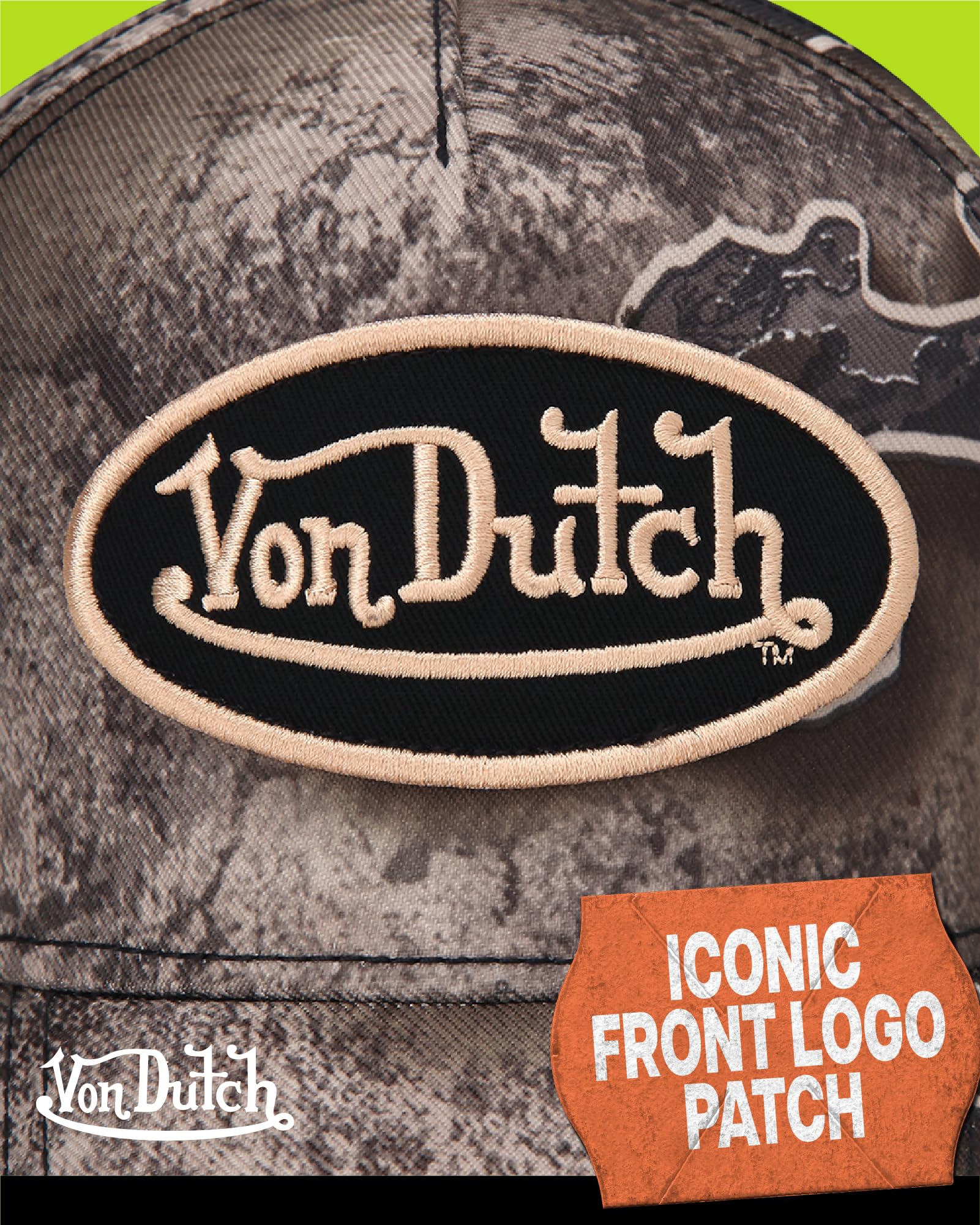 Von Dutch Mens & Womens Trucker Hat - Adjustable Snapback Curved Brim Realtree Camo Hunting Baseball Cap for Men and Women, Size One Size, Realtree Brown Logo