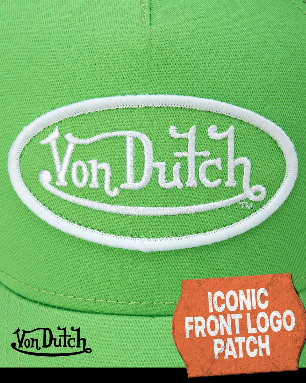 Von Dutch Unisex Trucker Hat - Retro Classic Solid Color Mesh Back Snapback Baseball Cap for Men & Women, Size One Size, Bright Green