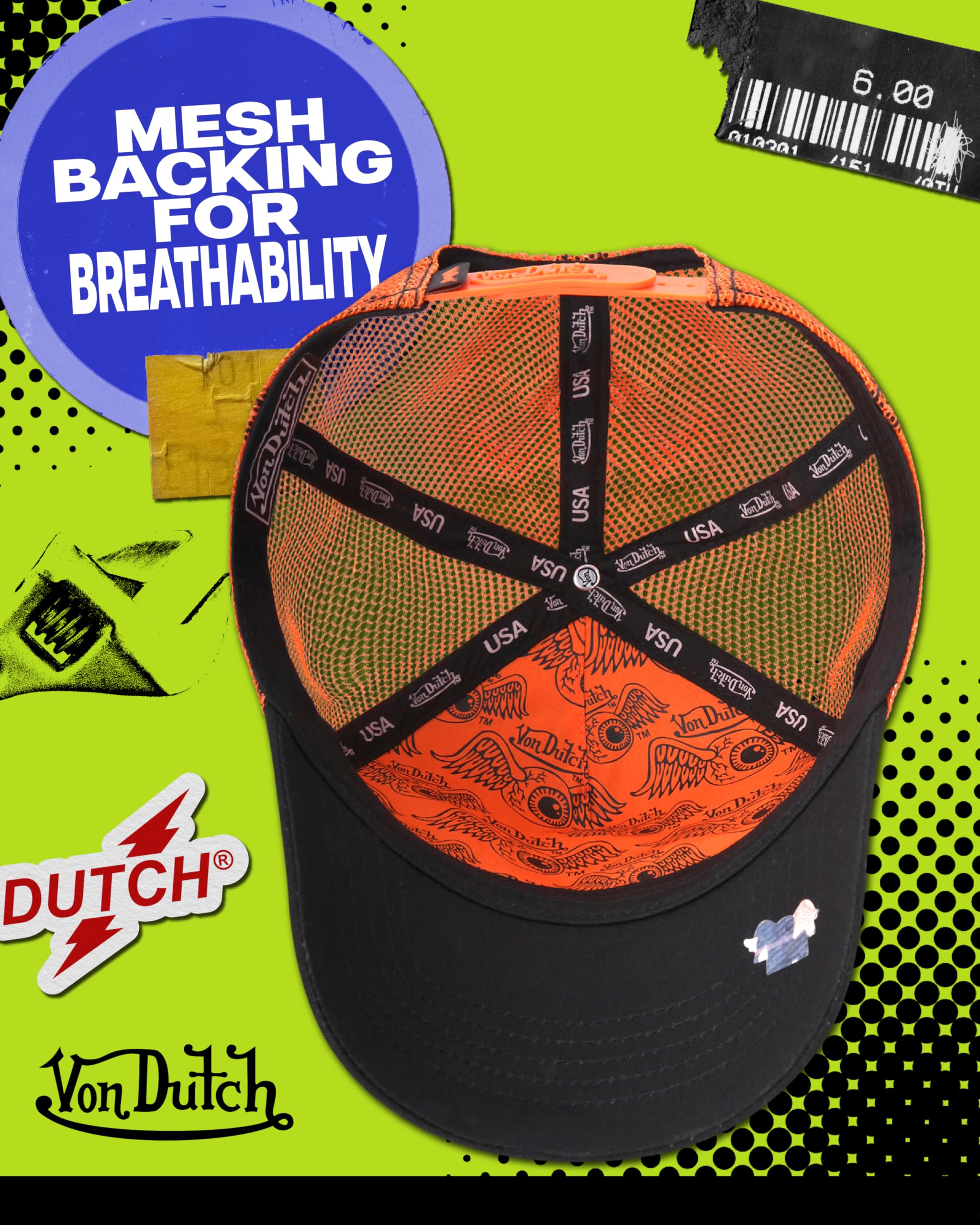 Von Dutch Unisex Trucker Hat - Curved Bill Mesh Back Retro Classic Colorblock Snapback Baseball Cap for Men and Women