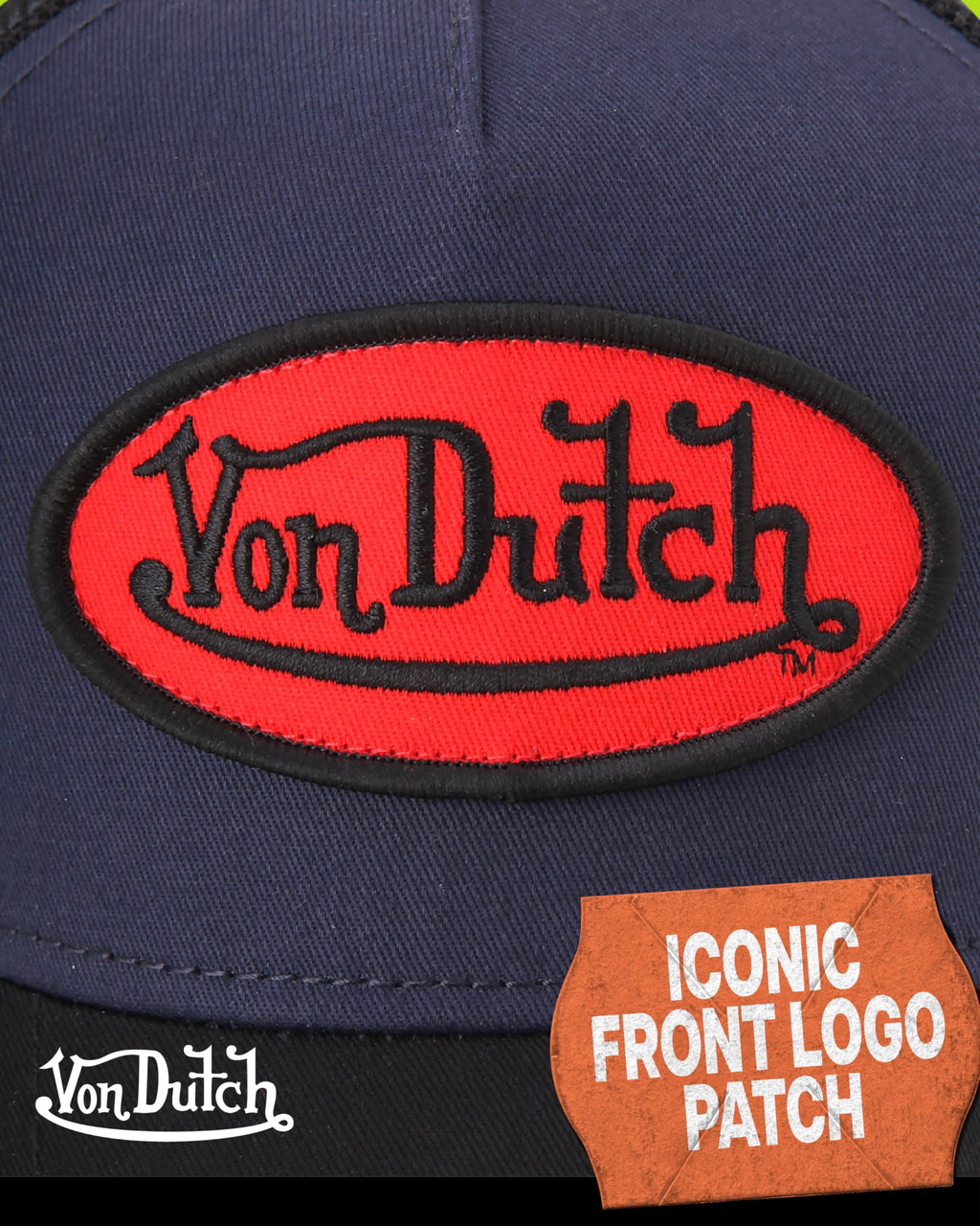Von Dutch Unisex Trucker Hat - Curved Bill Mesh Back Retro Classic Colorblock Snapback Baseball Cap for Men and Women