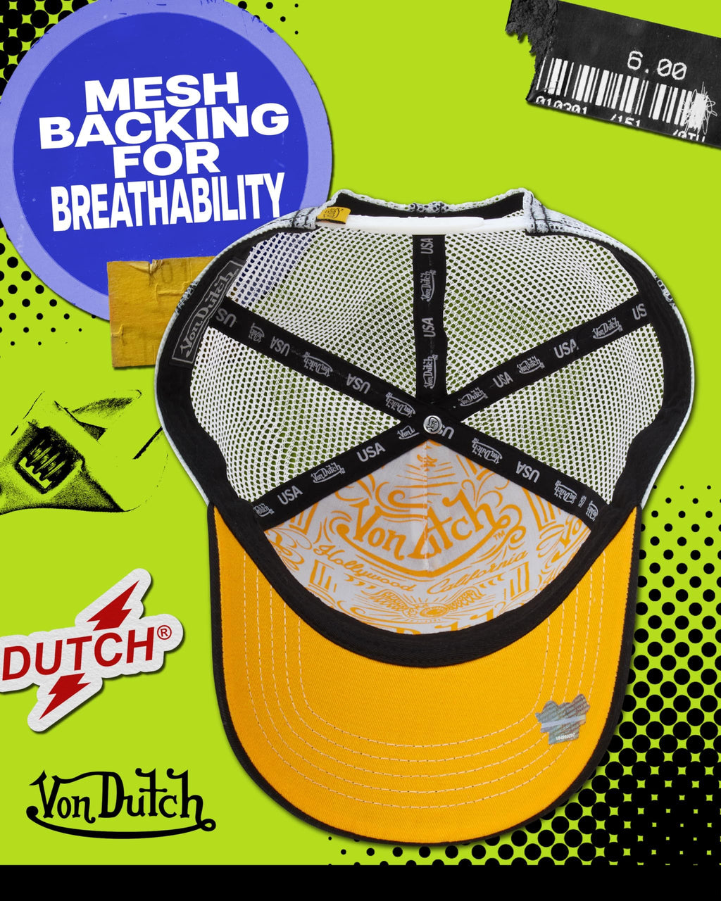 Von Dutch Unisex Trucker Hat - Curved Bill Mesh Back Retro Classic Colorblock Snapback Baseball Cap for Men and Women