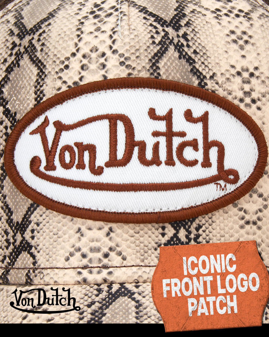 Von Dutch Monogram Trucker Cap - Retro Snapback Cap for Men and Women - Adjustable Snap Fit Panel, Mesh Rear, Curved Bill