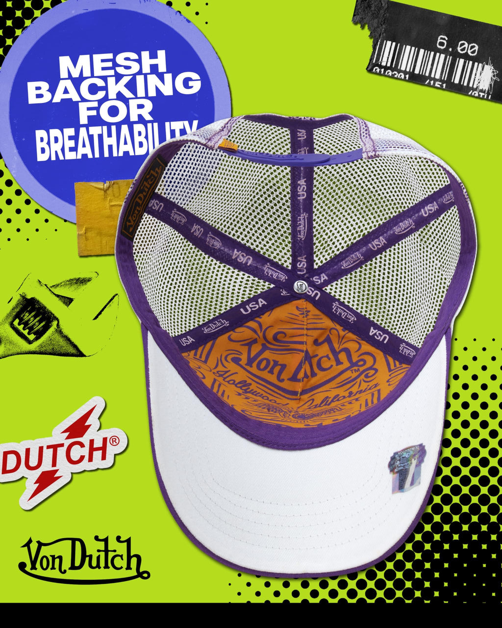 Von Dutch Unisex Trucker Hat - Curved Bill Mesh Back Retro Classic Colorblock Snapback Baseball Cap for Men and Women