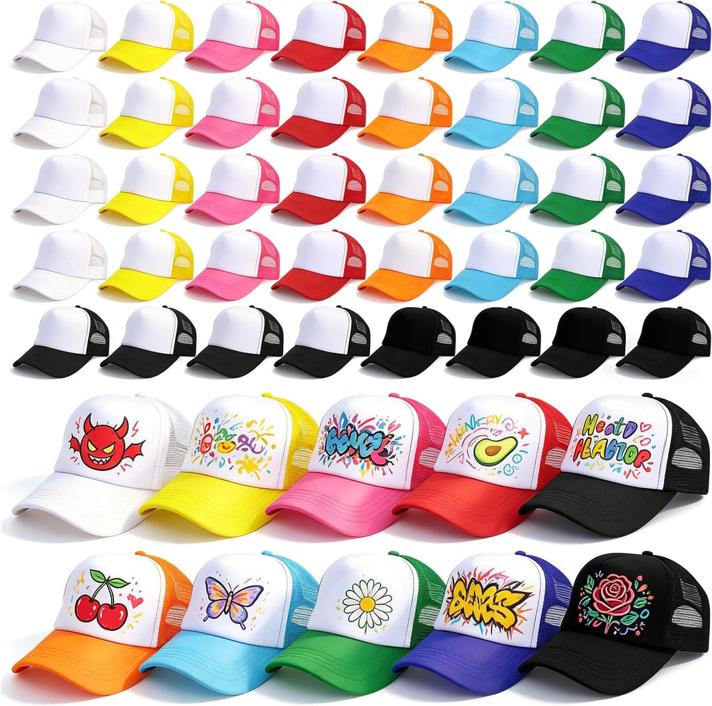 Joyclub 40 Pack Colorful Trucker Hats Bulk Adjustable Sublimation Hats Blank Snapback Mesh Baseball Cap for Man Women
