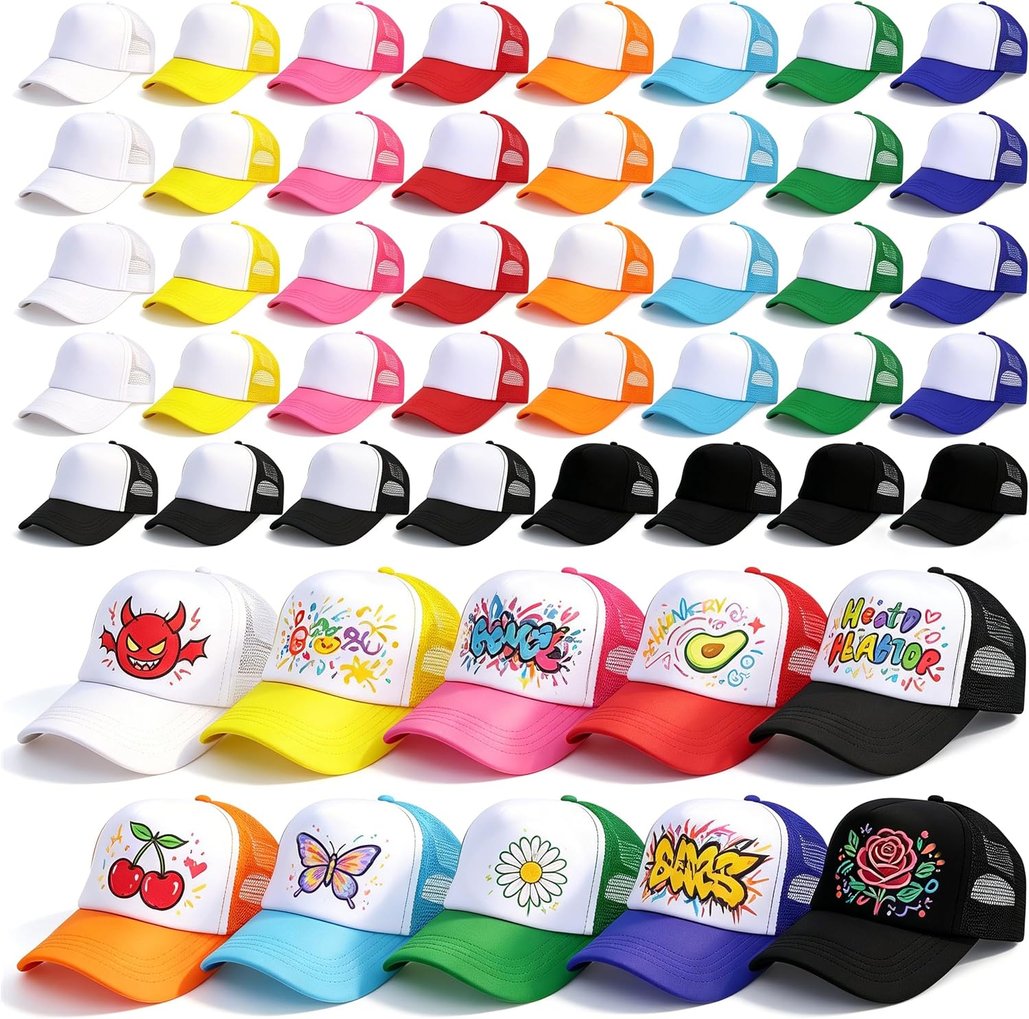 Joyclub 40 Pack Colorful Trucker Hats Bulk Adjustable Sublimation Hats Blank Snapback Mesh Baseball Cap for Man Women