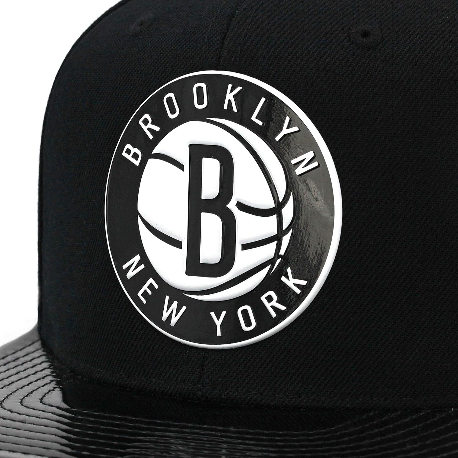 Mitchell & Ness Brooklyn Nets Snapback Hat - Black/Patent Leather/TPU Material - Basketball Cap for Men