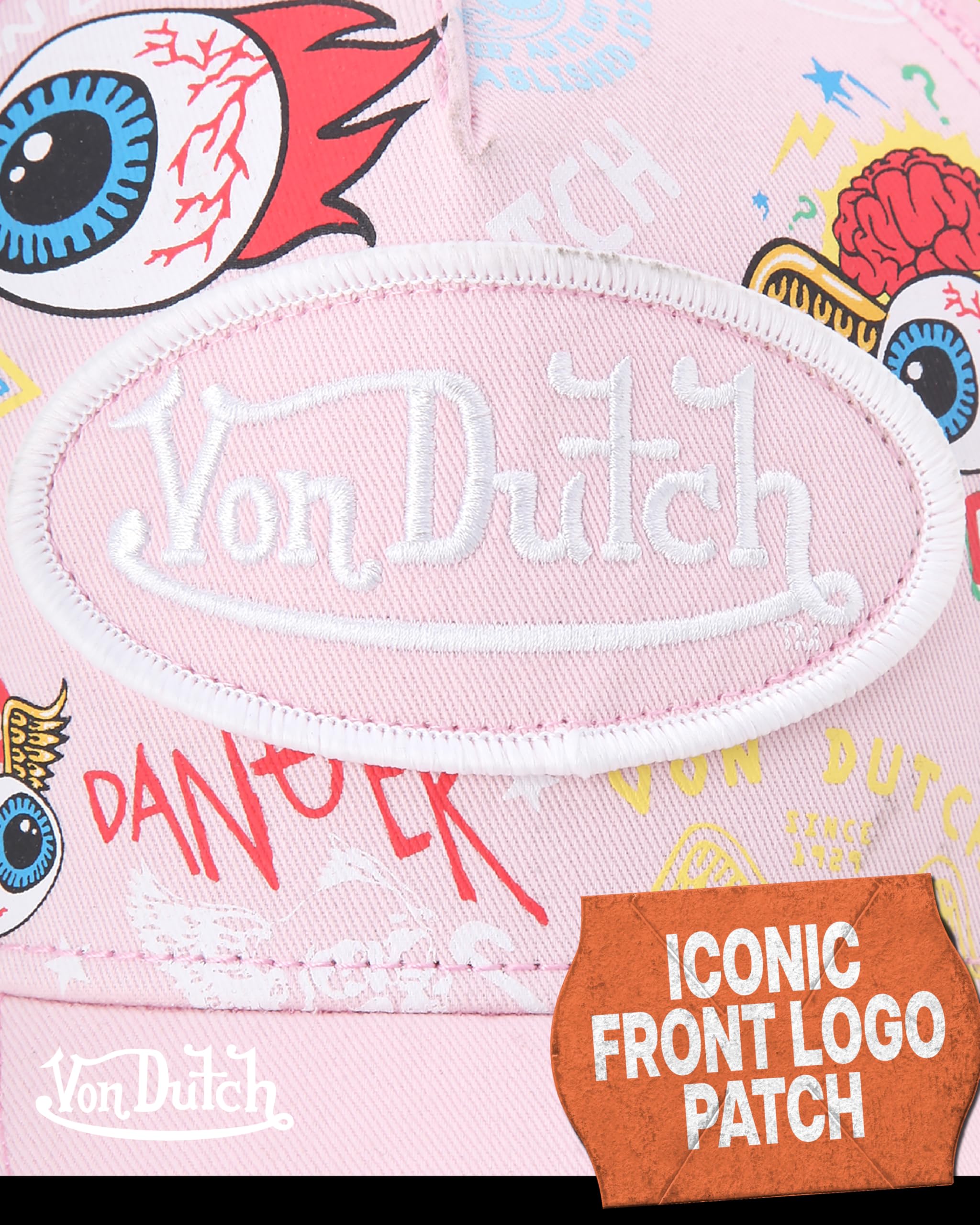 Von Dutch Monogram Trucker Cap - Retro Snapback Cap for Men and Women - Adjustable Snap Fit Panel, Mesh Rear, Curved Bill