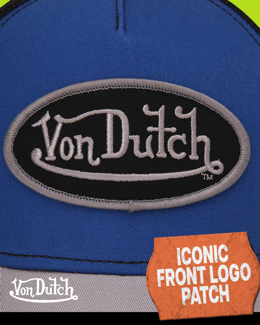 Von Dutch Unisex Trucker Hat - Curved Bill Mesh Back Retro Classic Colorblock Snapback Baseball Cap for Men and Women