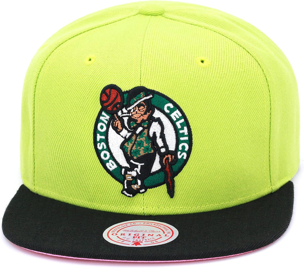 Mitchell & Ness Snapback Hat Adjustable Cap - Light Pastel Green/Pink Bottom