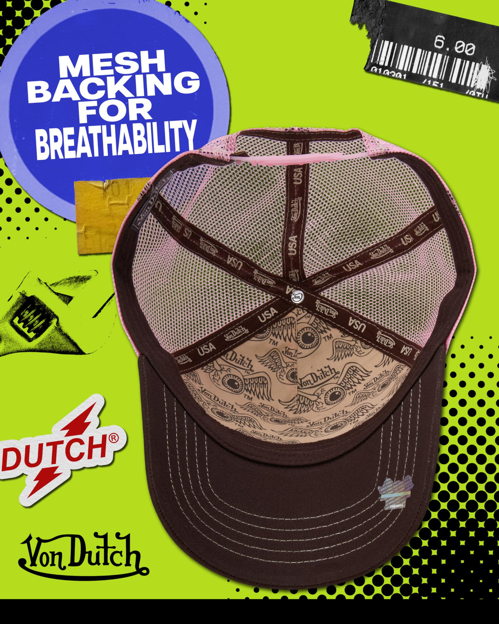 Von Dutch Unisex Trucker Hat - Curved Bill Mesh Back Retro Classic Colorblock Snapback Baseball Cap for Men and Women