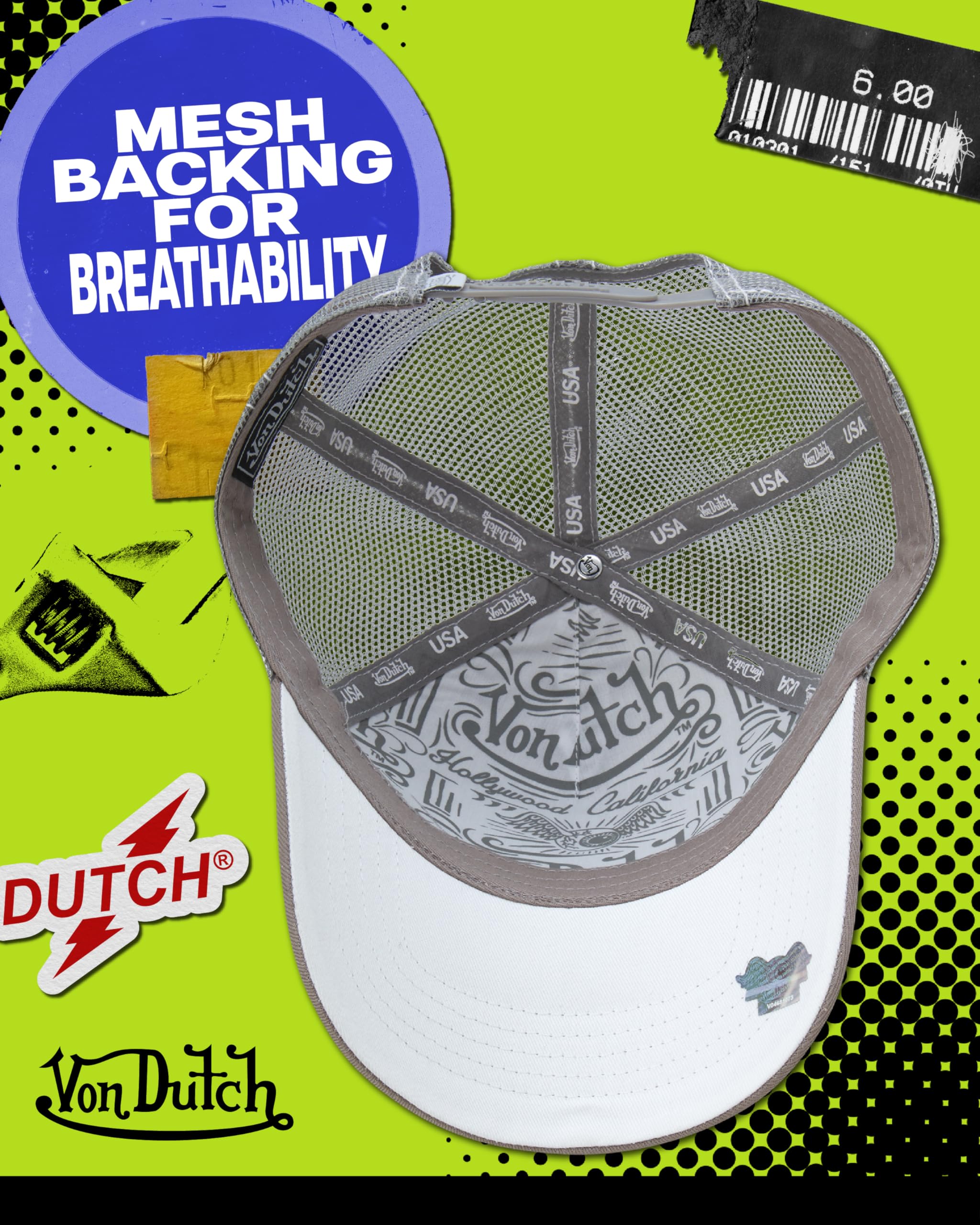 Von Dutch Unisex Trucker Hat - Curved Bill Mesh Back Retro Classic Colorblock Snapback Baseball Cap for Men and Women