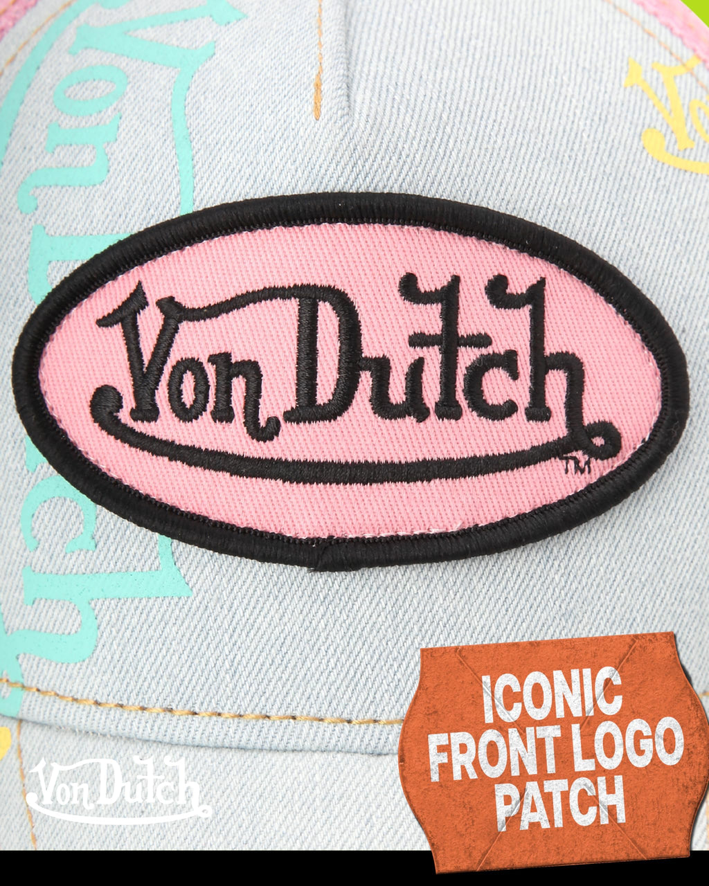 Von Dutch Monogram Trucker Cap - Retro Snapback Cap for Men and Women - Adjustable Snap Fit Panel, Mesh Rear, Curved Bill