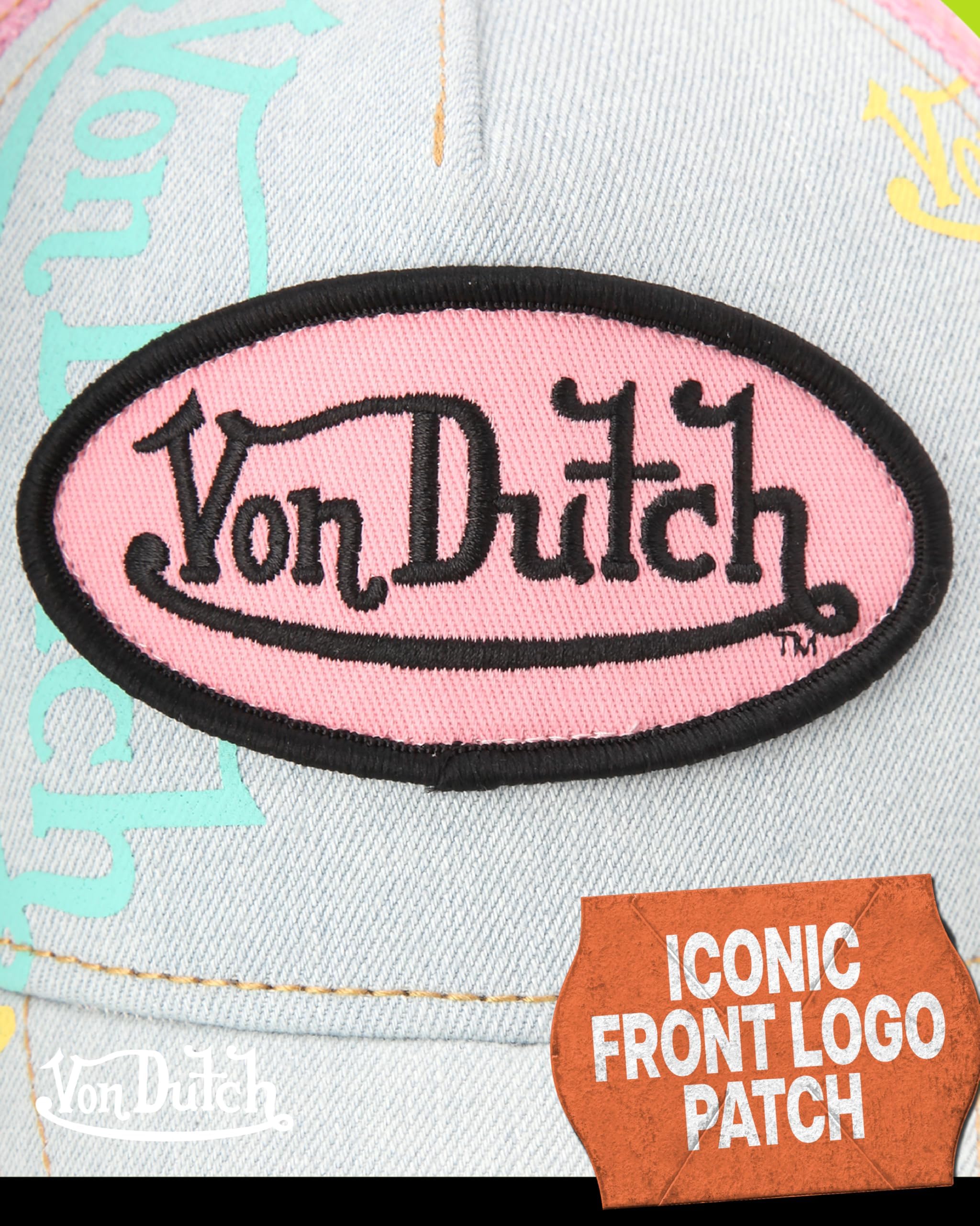 Von Dutch Monogram Trucker Cap - Retro Snapback Cap for Men and Women - Adjustable Snap Fit Panel, Mesh Rear, Curved Bill