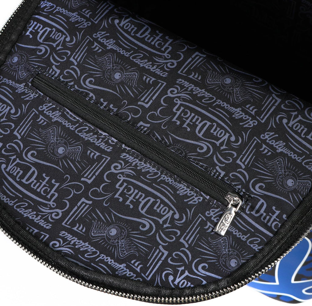 Von Dutch Medium Backpack – Stylish Multi?Purpose Backpack with Front Zip Pocket, Adjustable Straps, and Durable Design (Blue Cheetah)