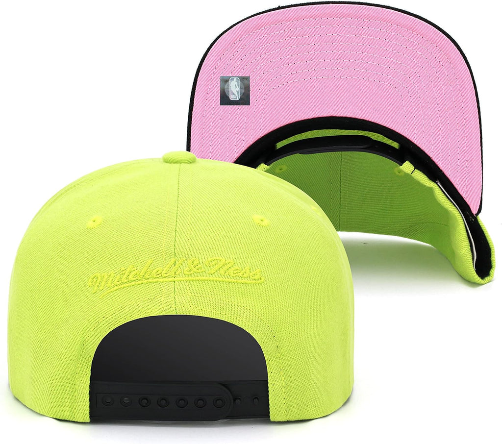 Mitchell & Ness Snapback Hat Adjustable Cap - Light Pastel Green/Pink Bottom