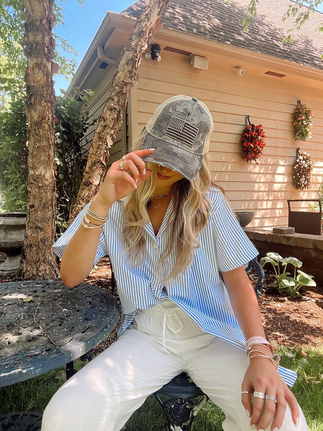 Funky Junque Trucker Hat for Women - Distressed Western Camo Baseball Cap, Mesh Adjustable Trendy