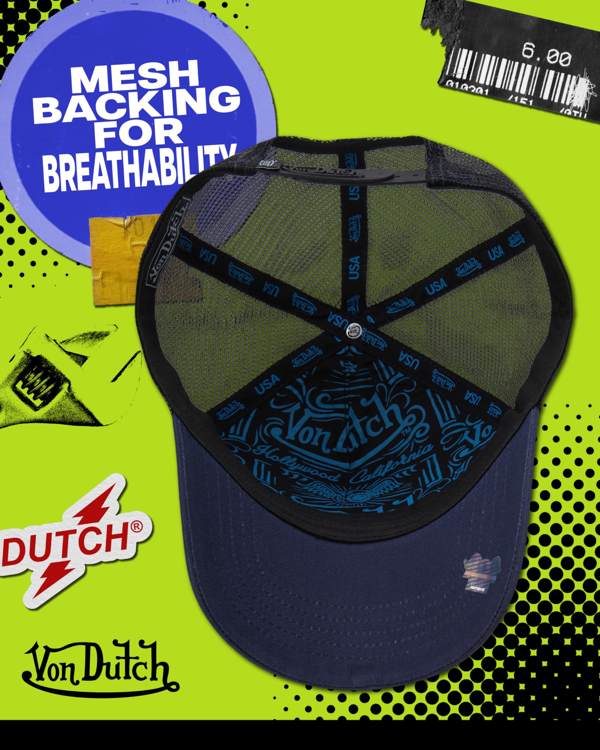 Von Dutch Unisex Trucker Hat - Curved Bill Mesh Back Retro Classic Colorblock Snapback Baseball Cap for Men and Women