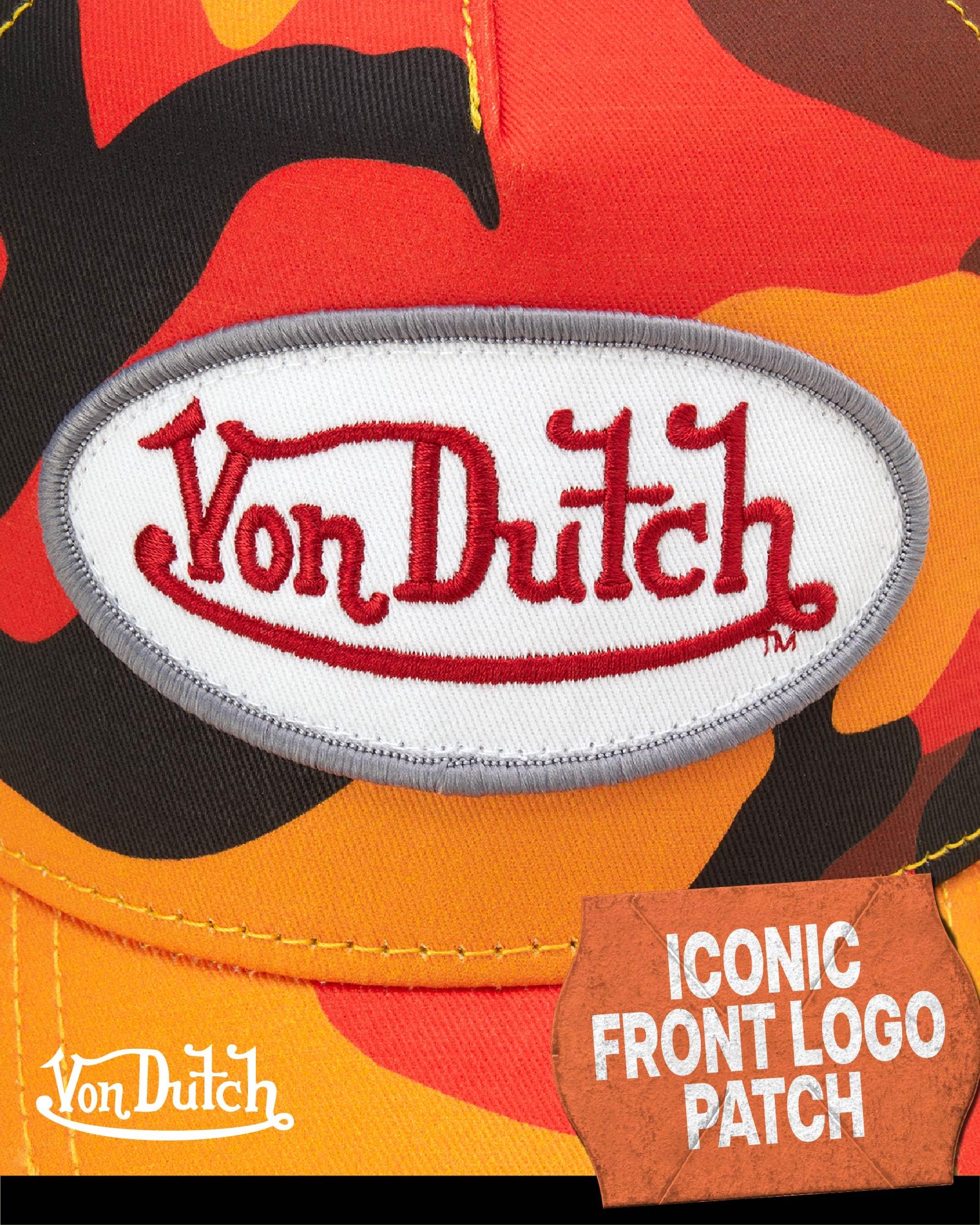 Von Dutch Monogram Trucker Cap - Retro Snapback Cap for Men and Women - Adjustable Snap Fit Panel, Mesh Rear, Curved Bill