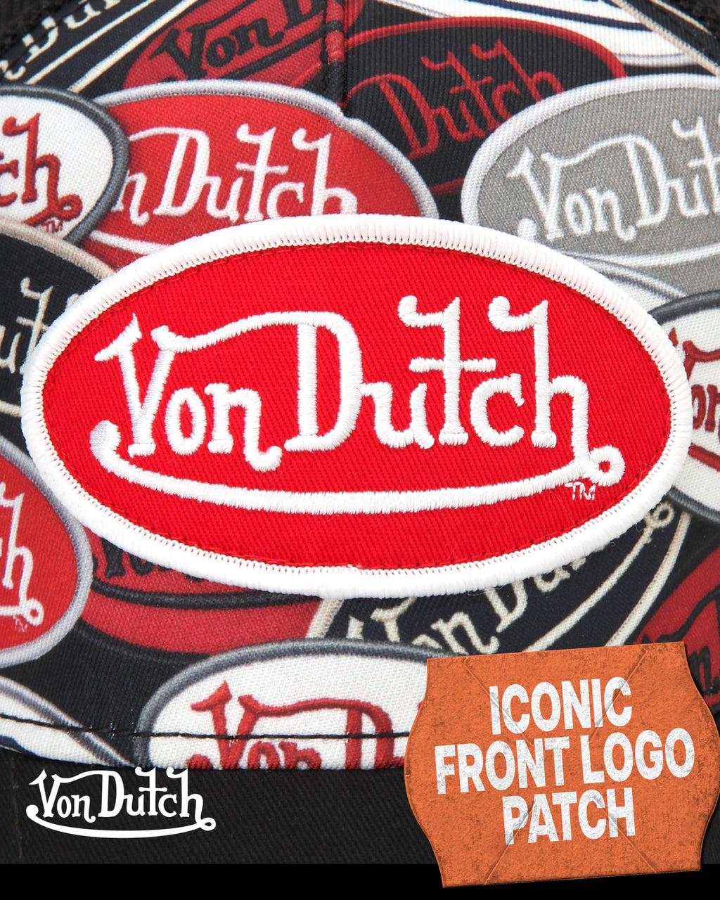 Von Dutch Monogram Trucker Cap - Retro Snapback Cap for Men and Women - Adjustable Snap Fit Panel, Mesh Rear, Curved Bill