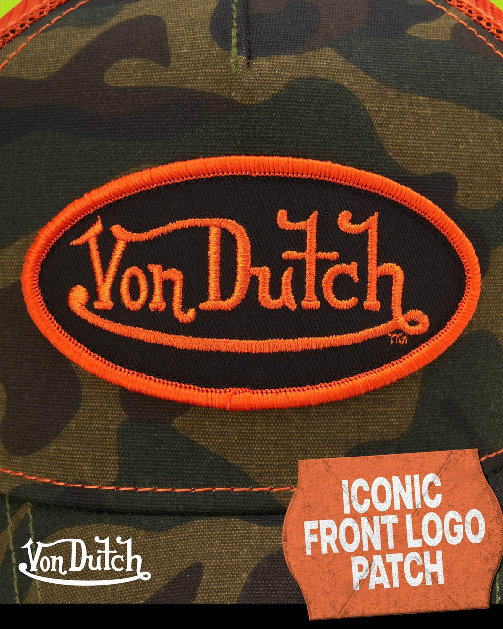 Von Dutch Monogram Trucker Cap - Retro Snapback Cap for Men and Women - Adjustable Snap Fit Panel, Mesh Rear, Curved Bill