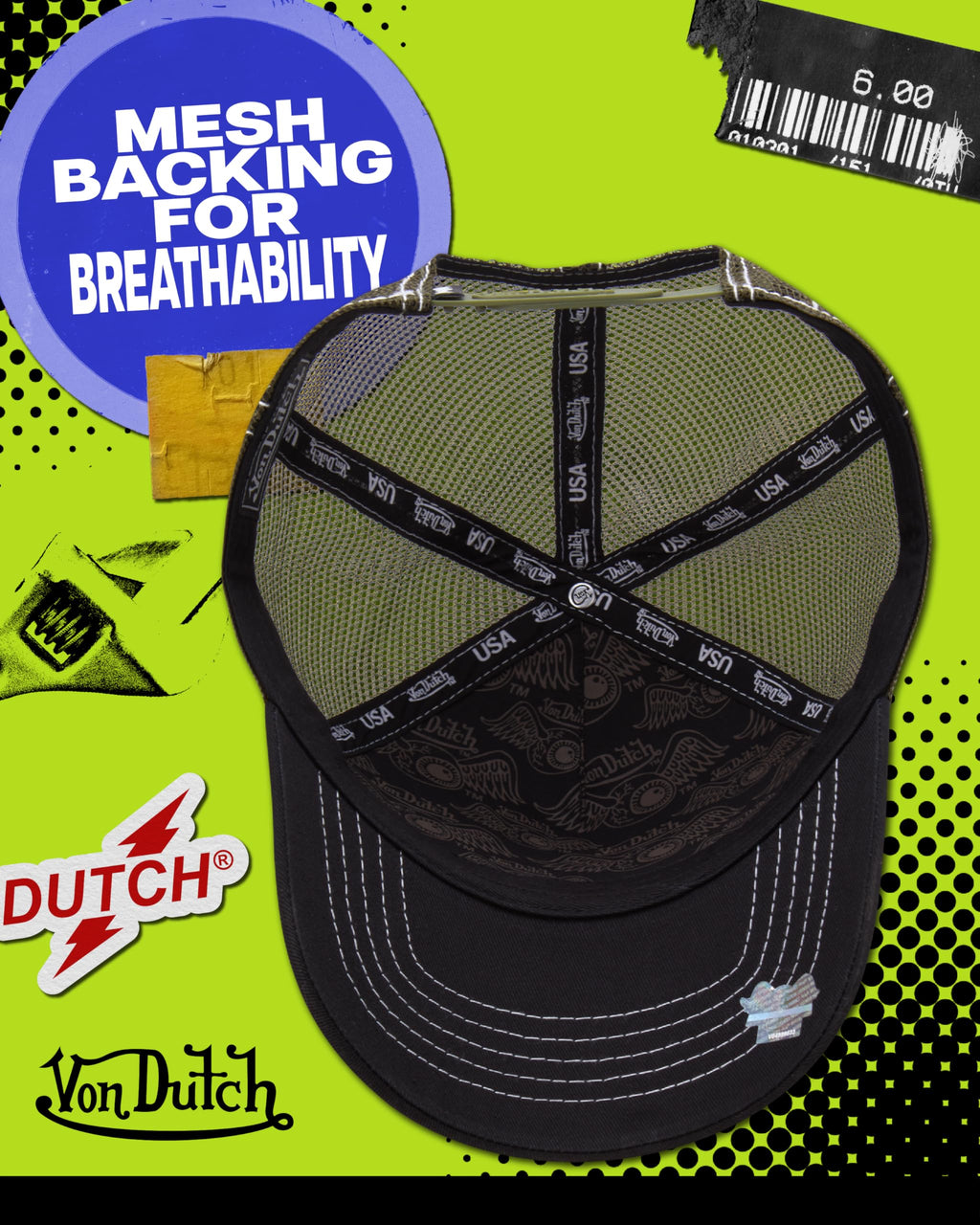 Von Dutch Unisex Trucker Hat - Curved Bill Mesh Back Retro Classic Colorblock Snapback Baseball Cap for Men and Women