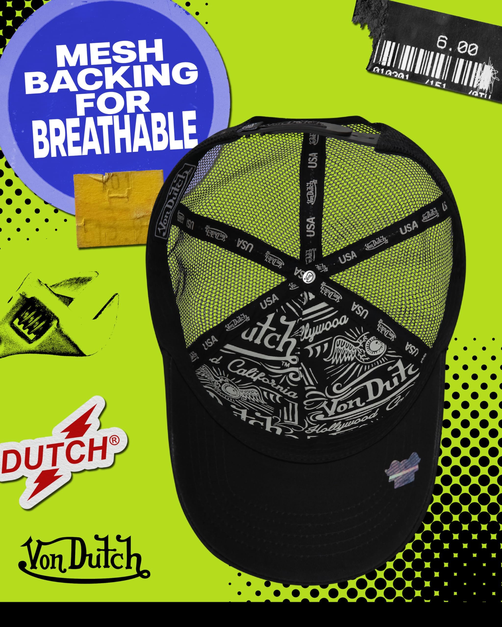 Von Dutch Womens and Mens Trucker Hat - Mesh Back Curved Brim Americana Hats for Men and Women with Snap Back Closure, Size One Size, Black Star