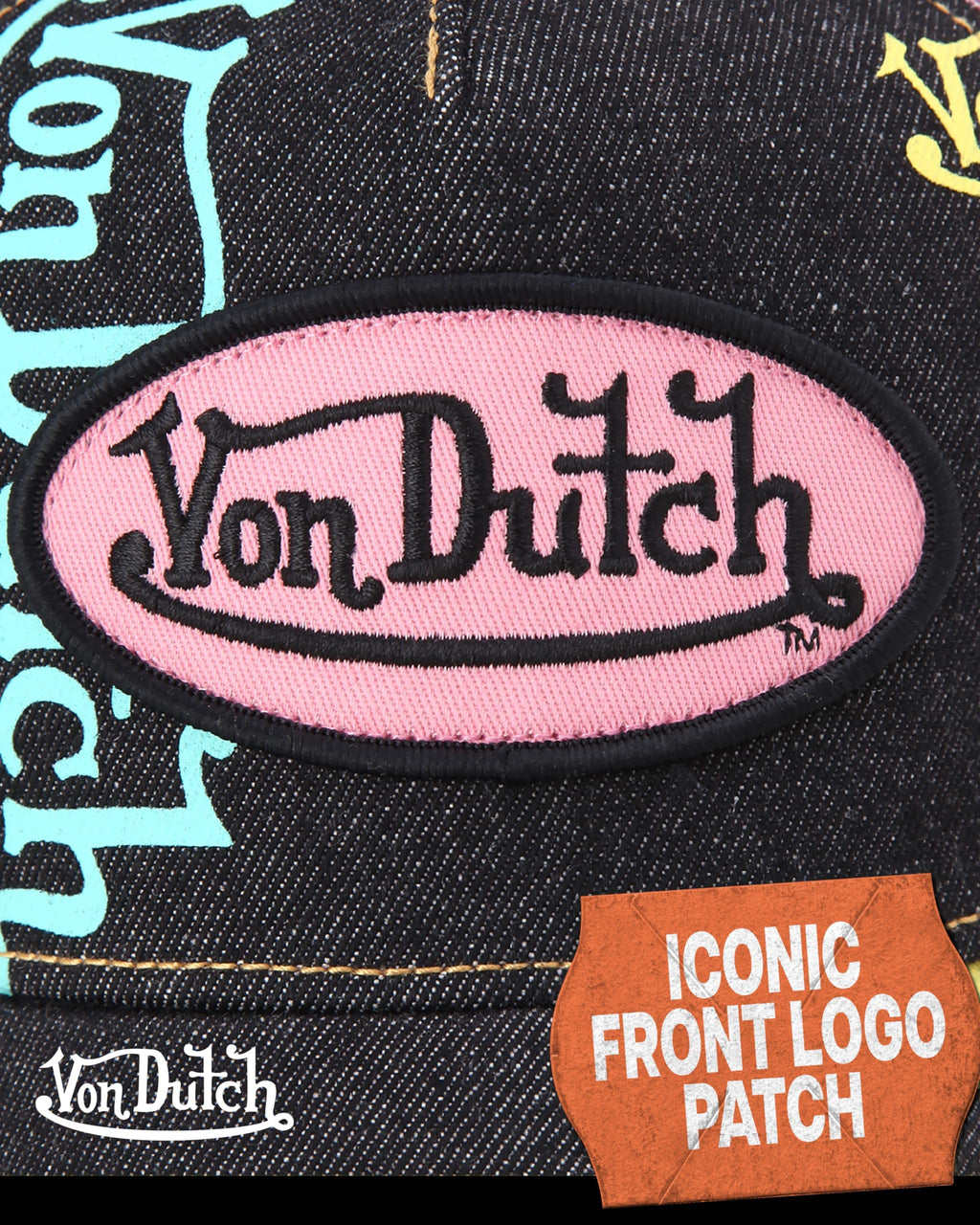 Von Dutch Monogram Trucker Cap - Retro Snapback Cap for Men and Women - Adjustable Snap Fit Panel, Mesh Rear, Curved Bill