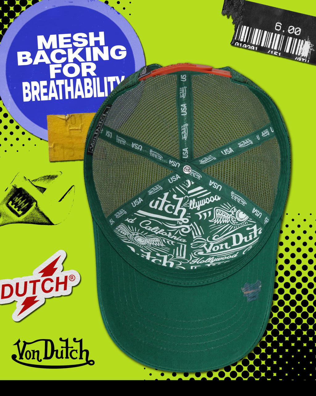 Von Dutch Unisex Trucker Hat - Curved Bill Mesh Back Retro Classic Colorblock Snapback Baseball Cap for Men and Women