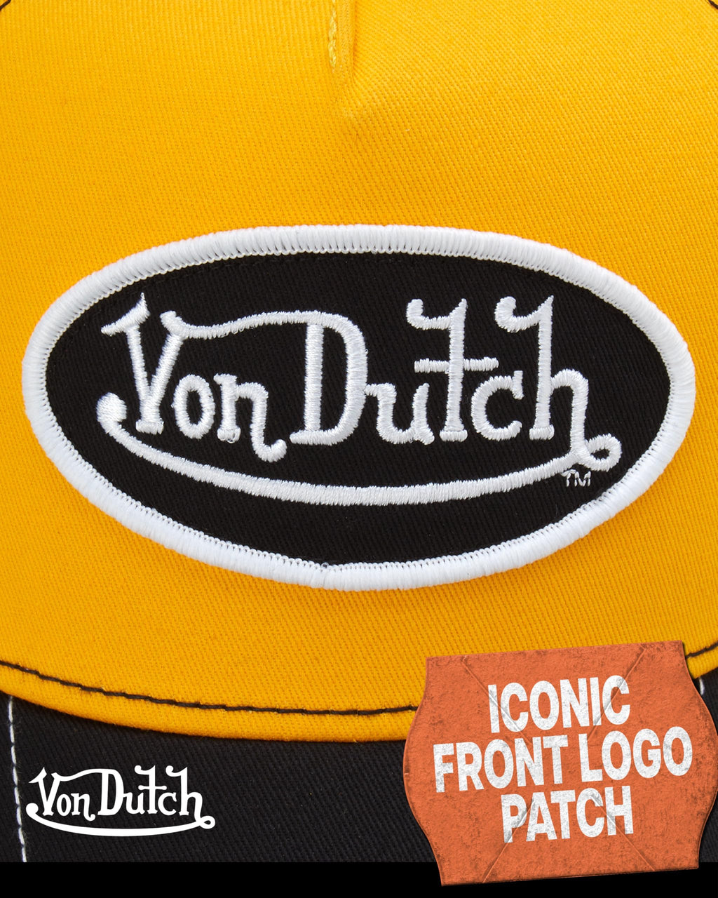 Von Dutch Unisex Trucker Hat - Curved Bill Mesh Back Retro Classic Colorblock Snapback Baseball Cap for Men and Women