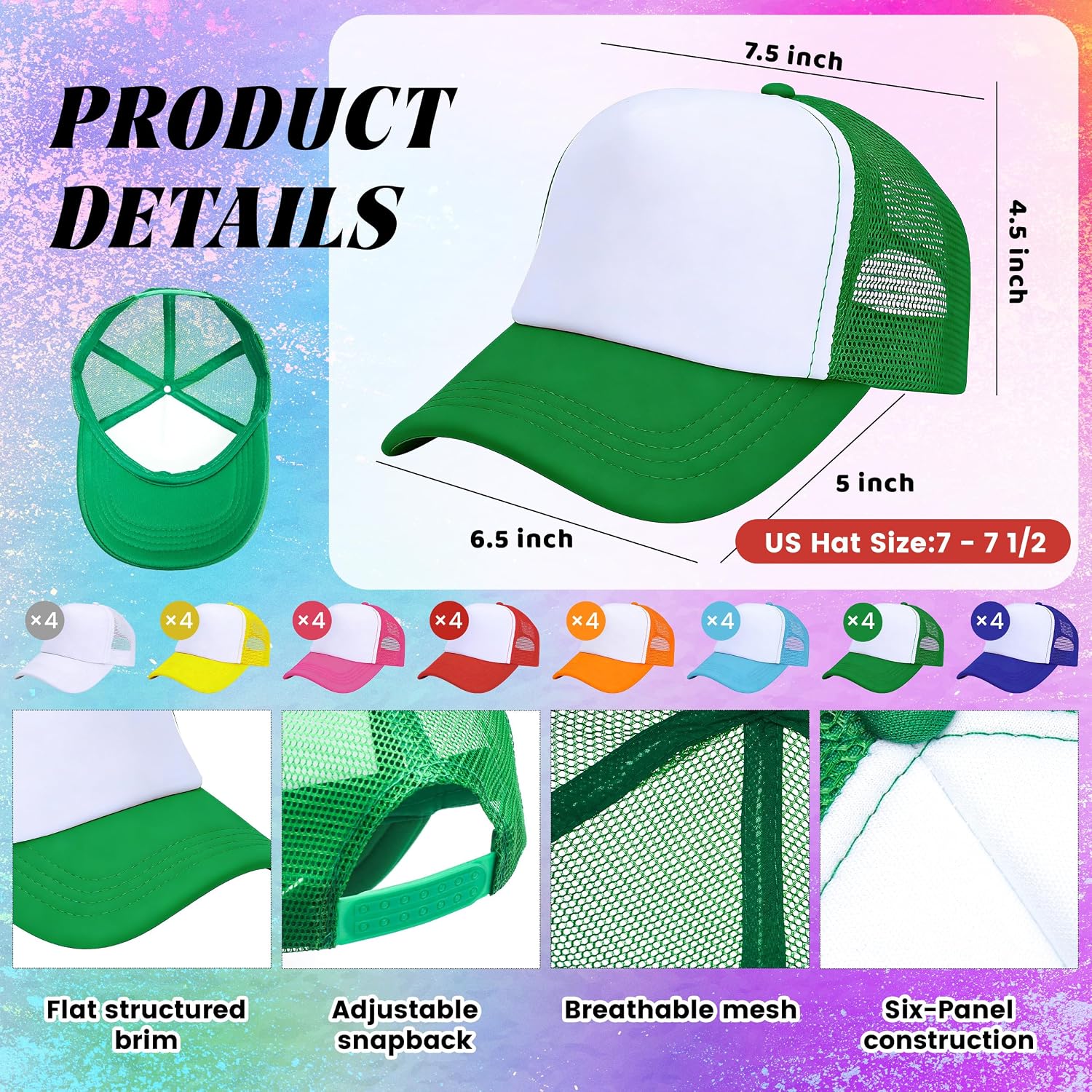 Joyclub 40 Pack Colorful Trucker Hats Bulk Adjustable Sublimation Hats Blank Snapback Mesh Baseball Cap for Man Women