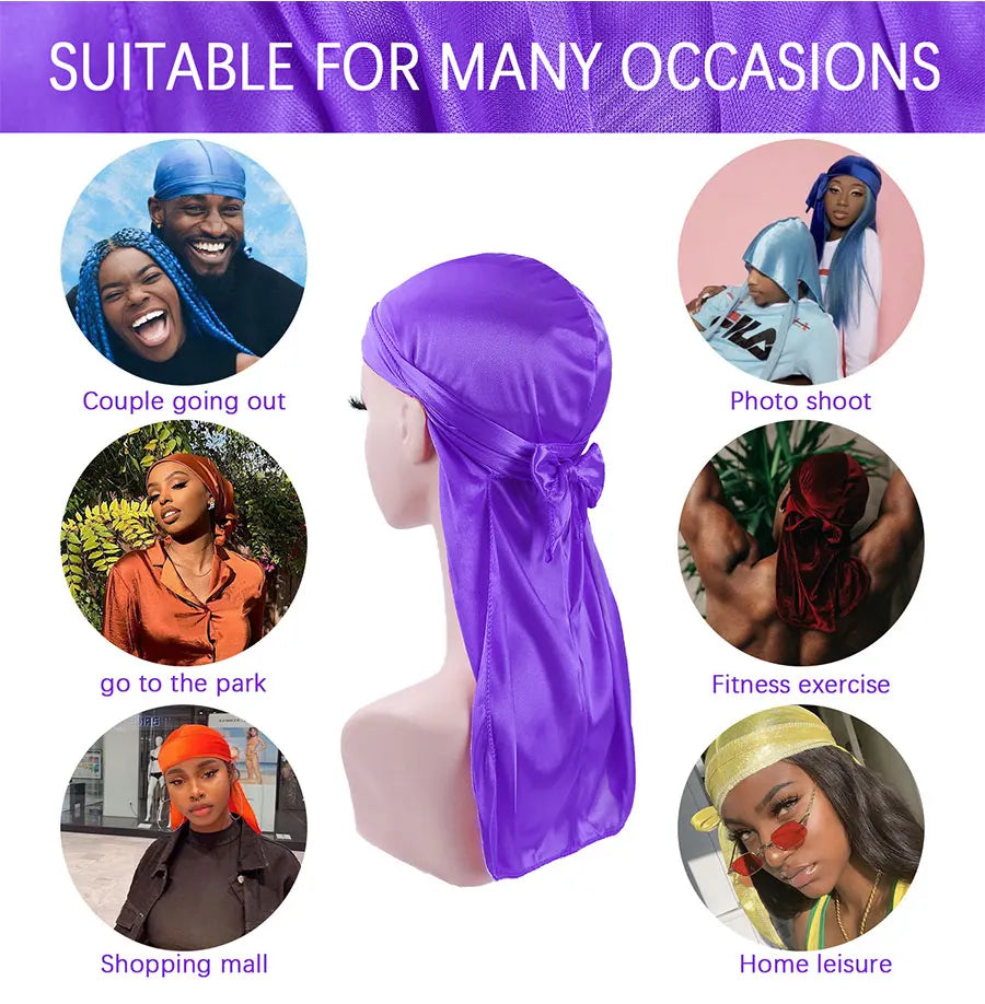 Long Silk Satin Durag Turban Hat Breathable Turban Hat Wigs Durag Pirate Headwrap Chemo Cap Pirate Hat Men Hair Accessories