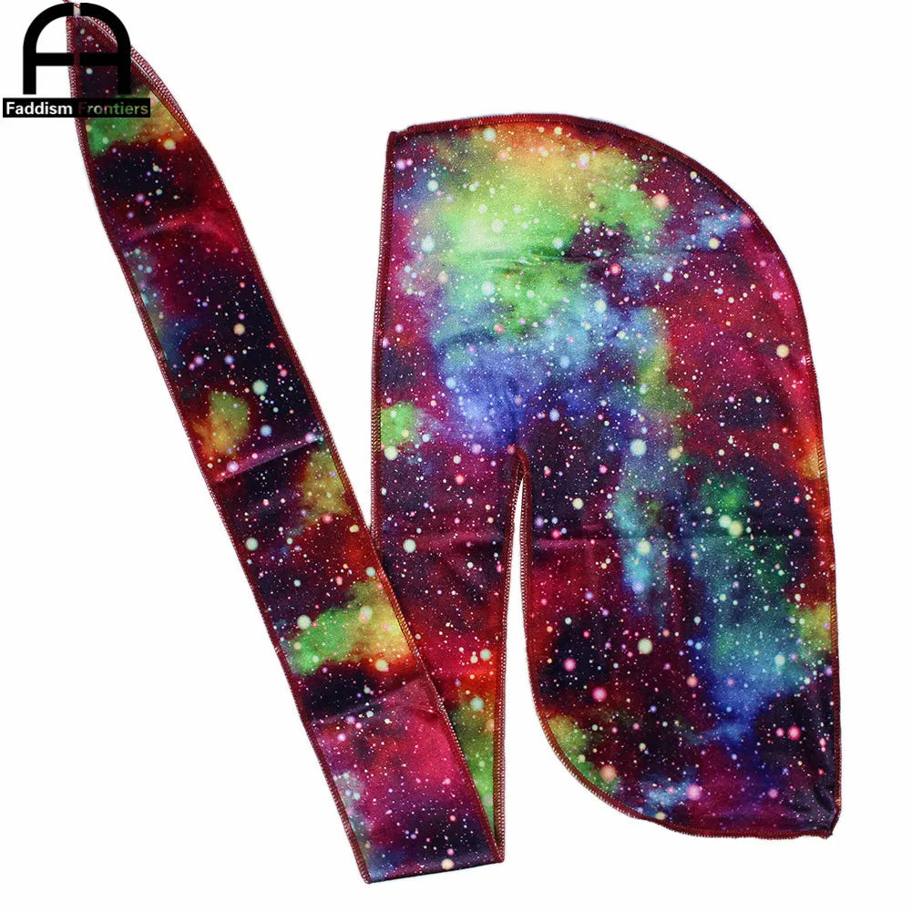 Space Printing Velvet Durag Bandanas for Men Winter Men Velvet Durags Headwrap Wave Cap Do Durag