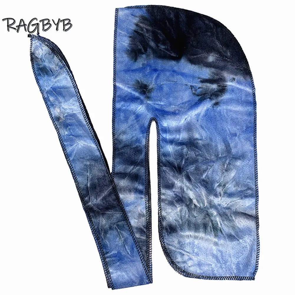 Unisex Men Velvet Durag Bandanas For Men Tie Dyed Print Velvet Durags Long Tail Headband Hair Wave Cap Head Scarf Durag