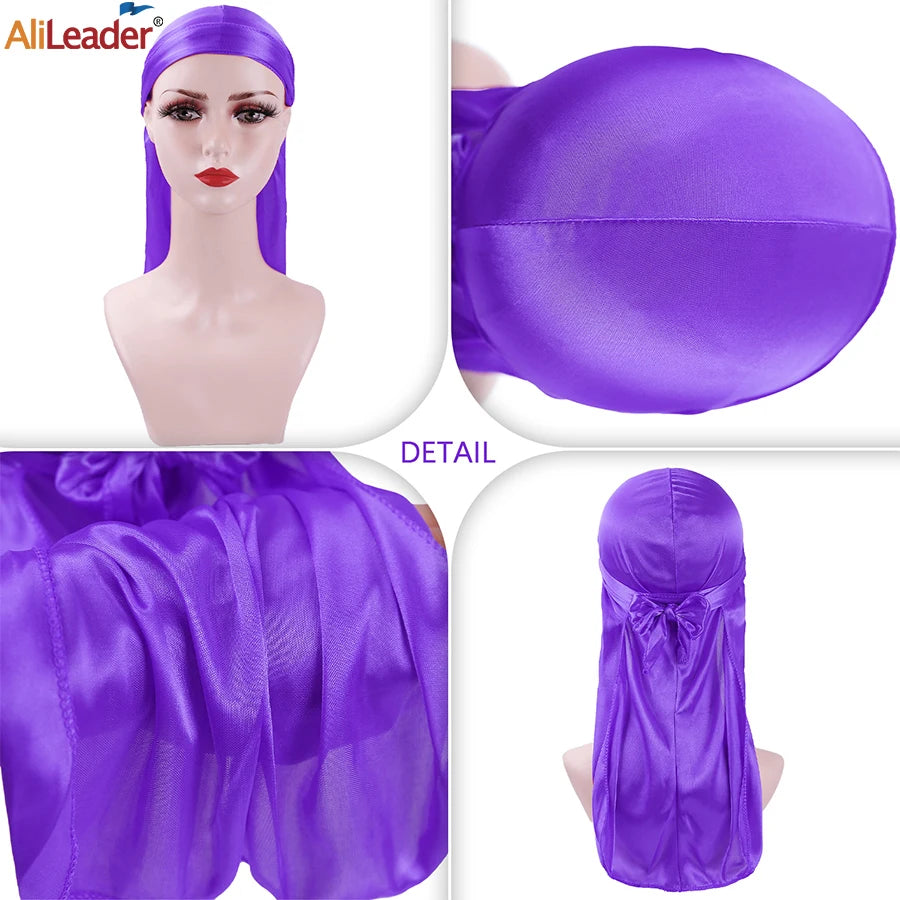 Long Silk Satin Durag Turban Hat Breathable Turban Hat Wigs Durag Pirate Headwrap Chemo Cap Pirate Hat Men Hair Accessories