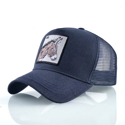 TQMSMY Men Summer Cotton Embroidery Animal Baseball Cap for Women Mesh Donkey Trucker Cap Hats For Men Gorras Casual Caps TDLV