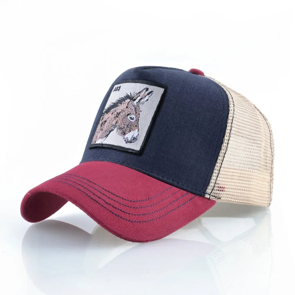 TQMSMY Men Summer Cotton Embroidery Animal Baseball Cap for Women Mesh Donkey Trucker Cap Hats For Men Gorras Casual Caps TDLV