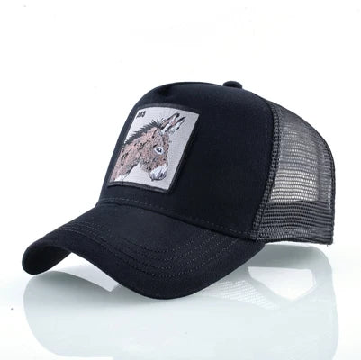 TQMSMY Men Summer Cotton Embroidery Animal Baseball Cap for Women Mesh Donkey Trucker Cap Hats For Men Gorras Casual Caps TDLV