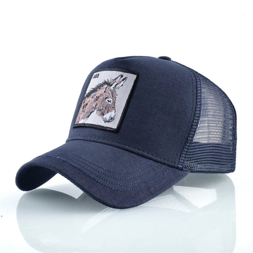TQMSMY Men Summer Cotton Embroidery Animal Baseball Cap for Women Mesh Donkey Trucker Cap Hats For Men Gorras Casual Caps TDLV