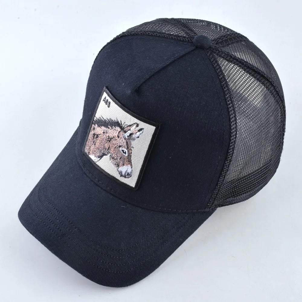 TQMSMY Men Summer Cotton Embroidery Animal Baseball Cap for Women Mesh Donkey Trucker Cap Hats For Men Gorras Casual Caps TDLV