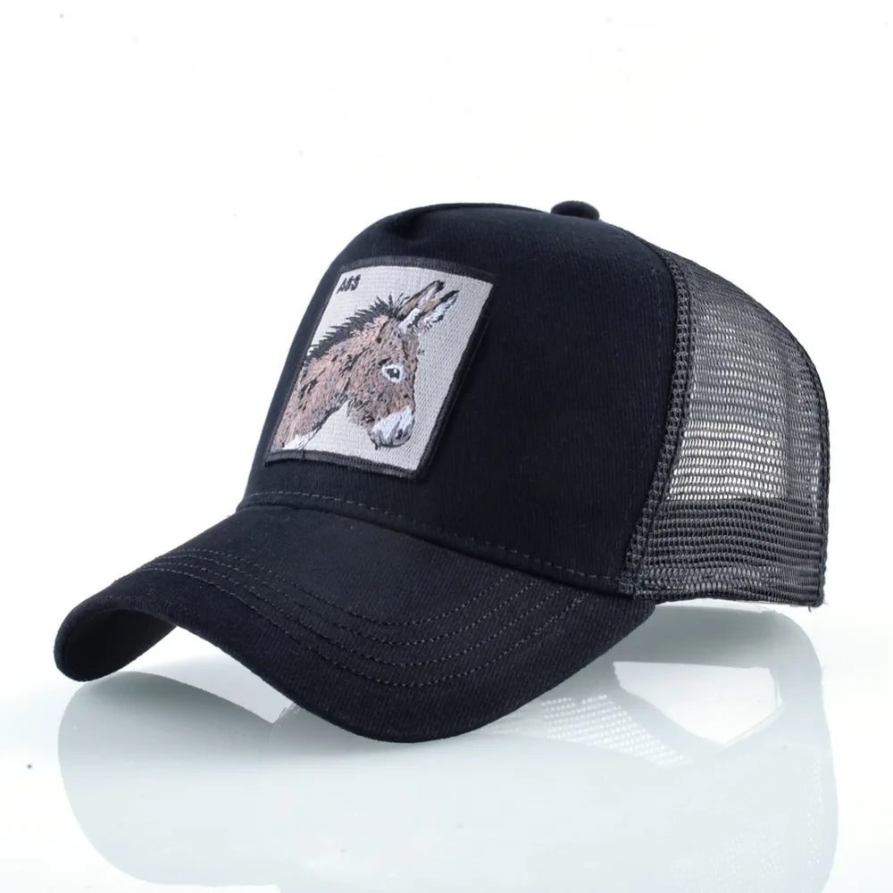 TQMSMY Men Summer Cotton Embroidery Animal Baseball Cap for Women Mesh Donkey Trucker Cap Hats For Men Gorras Casual Caps TDLV