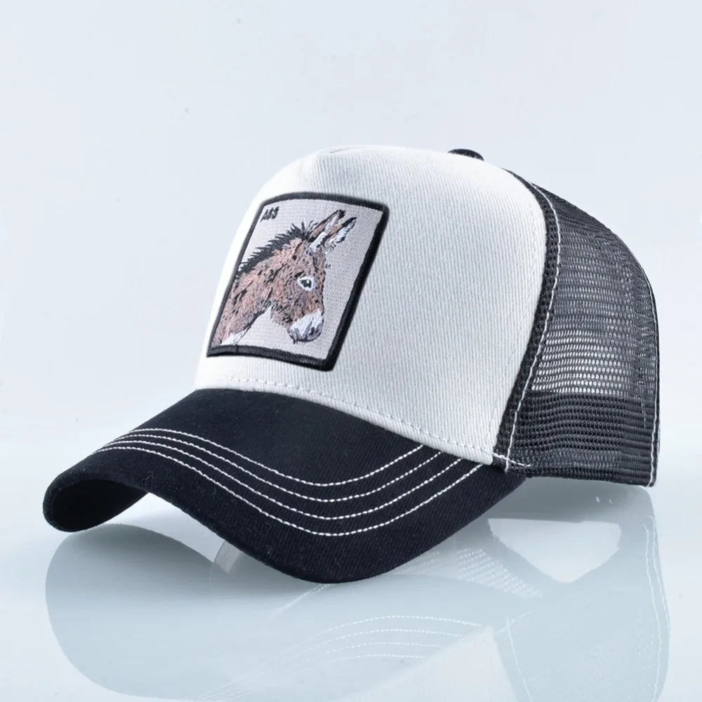 TQMSMY Men Summer Cotton Embroidery Animal Baseball Cap for Women Mesh Donkey Trucker Cap Hats For Men Gorras Casual Caps TDLV