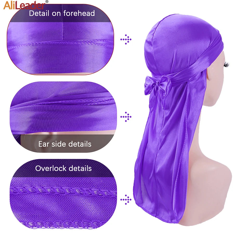 Long Silk Satin Durag Turban Hat Breathable Turban Hat Wigs Durag Pirate Headwrap Chemo Cap Pirate Hat Men Hair Accessories