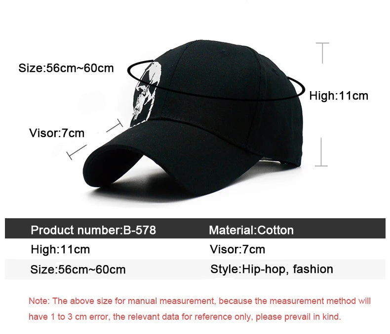 Embroidered Skull Cap For Men Cotton Sports Baseball Caps Fashion Black Pattern Women Snapback Army Male Cap Hip Hop Bone