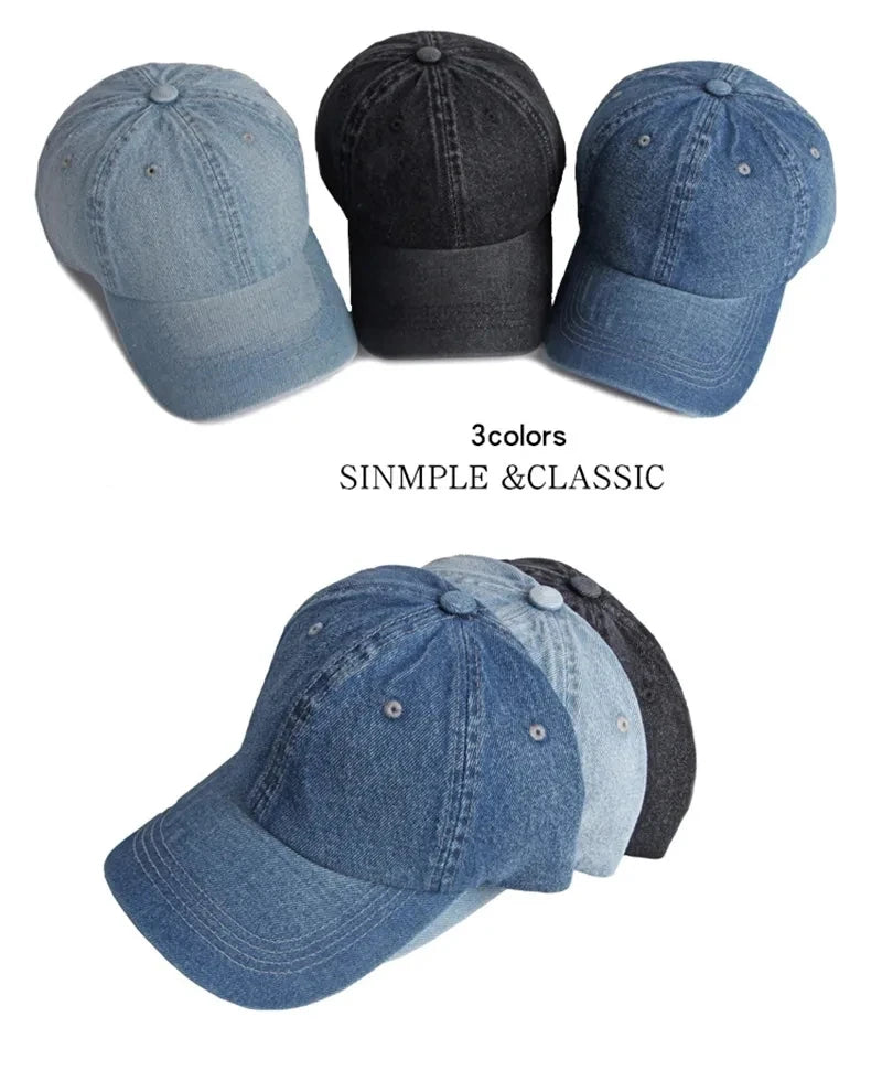 Unisex Solid  Denim Baseball Cap Blank Washed  Jean Hat Casquette Adjustable Snapback Hats Caps For Men And Women