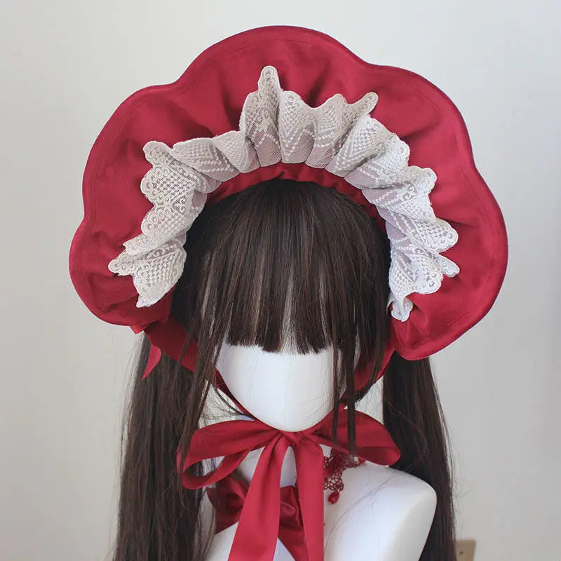 Gothic Bonnet Fedoras Hat Gorgeous Lolita Anime Lace Bow Flat Hats Exhibition Cosplay Show Lace Hair Accessories Flat Cap Gorras