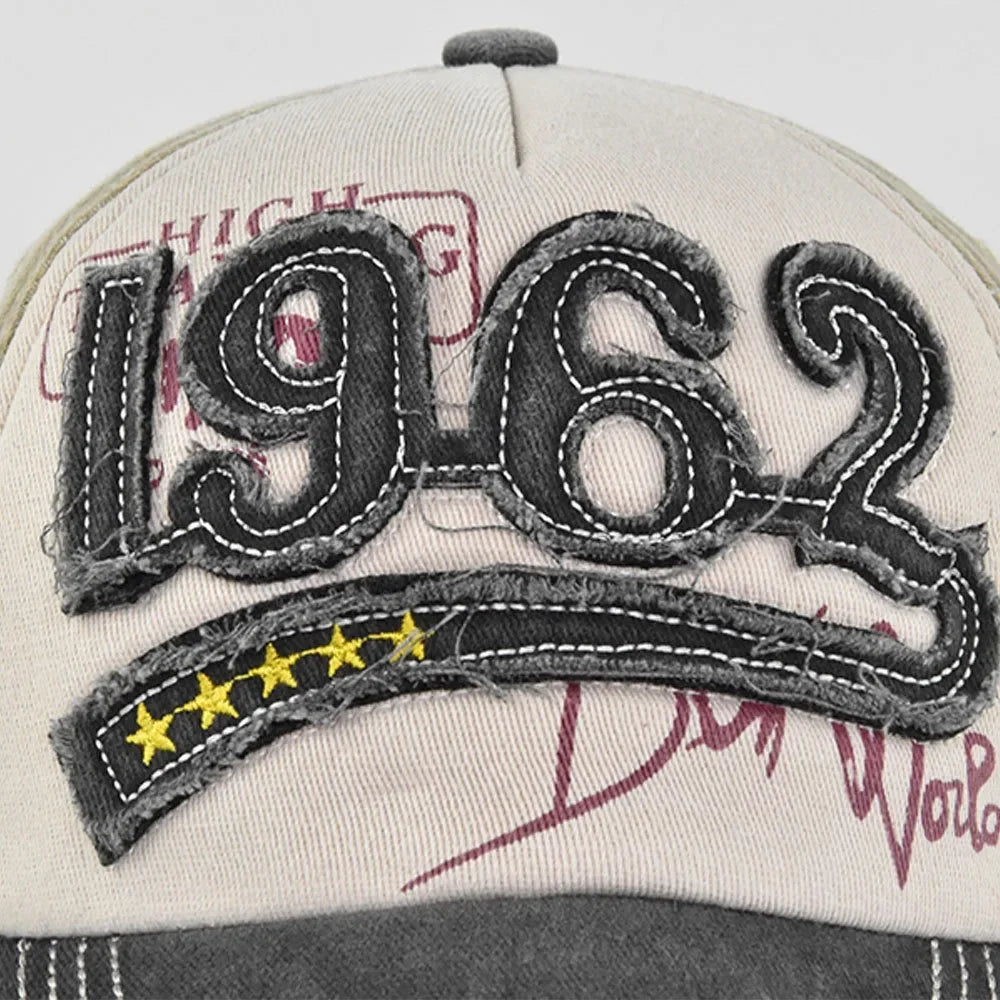 Baseball Cap Distressed 1962 Shabby Embroidered Adjustable Breathable Cotton Snapback Hat Unisex Outdoor Trendy Streetwear Style