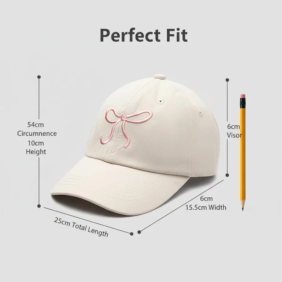 New cartoon color baseball cap with bow embroidery at the brim. Suitable for both men and women. Korean style. Makes the face